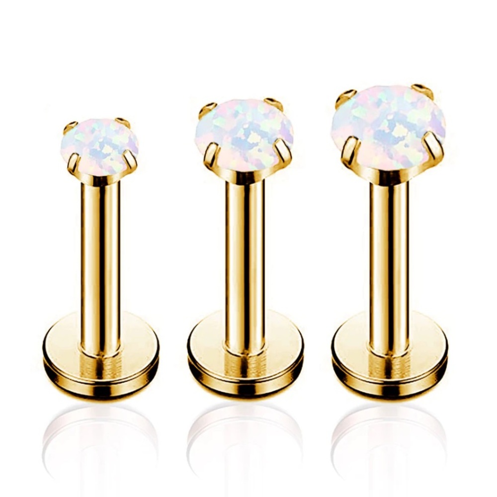 AURA OPAL SPARKLE THREADED PRONG EAR PIERCING EARRING STUD SET - FORWARD HELIX
